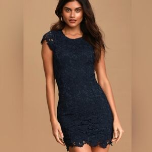 NWT Lulus Romance Language Navy Blue Backless Lace Dress S